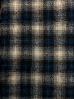 The Legacy Blanket Deep Charcoal Grey with Black Trim and Blue and Grey Tartan Pendleton Wool - Belmont Blanket