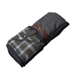 The Legacy Blanket Deep Charcoal Grey with Black Trim and Green Tartan Pendleton Wool
