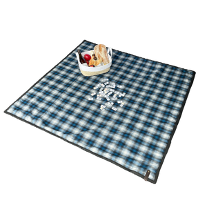 The Legacy Blanket Deep Charcoal Grey with Black Trim and Blue and Grey Tartan Pendleton Wool
