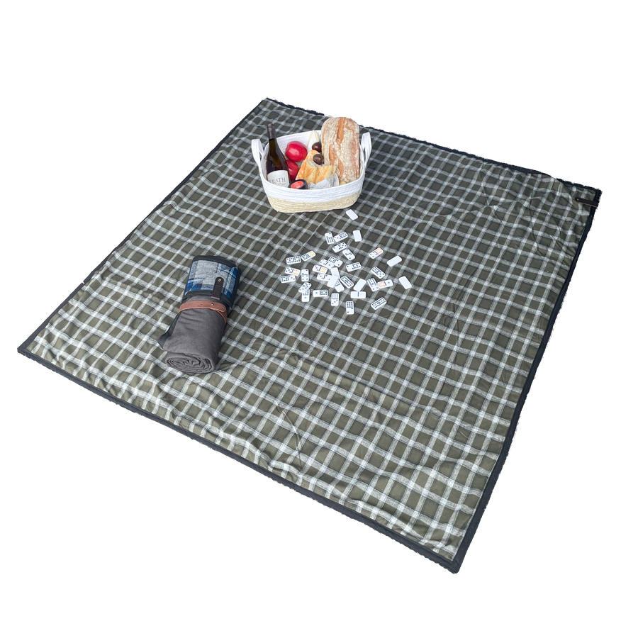 The Legacy Blanket Deep Charcoal Grey with Black Trim and Green Tartan Pendleton Wool