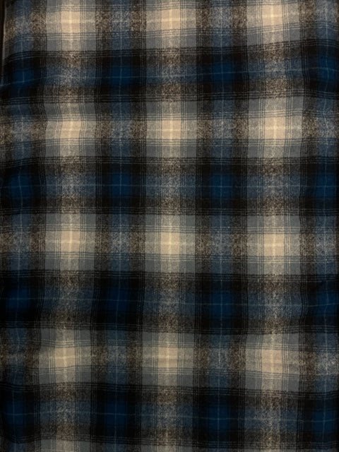 The Legacy Blanket Deep Charcoal Grey with Black Trim and Blue and Grey Tartan Pendleton Wool - Belmont Blanket