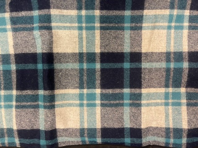 The Legacy Blanket Deep Charcoal Grey with Black Trim and Blue Tartan Pendleton Wool - Belmont Blanket